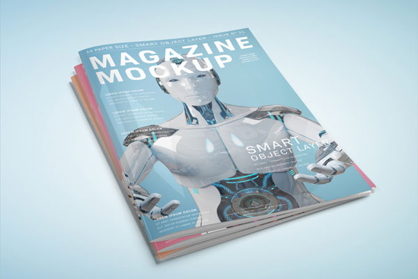 时尚科技杂志堆叠样机展示模板