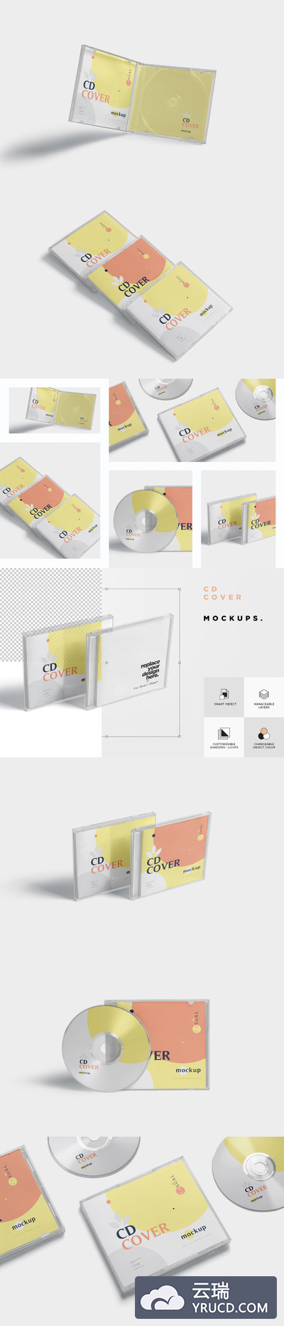 5个高品质的逼真质感房地产CD光盘包装设计VI样机展示模型mockups