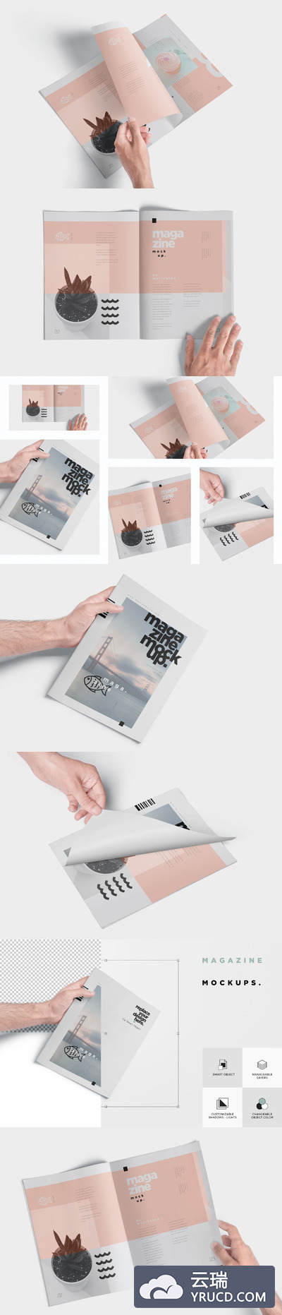 优雅实用的杂志或画册设计展示样机样机素材下载[PSD]