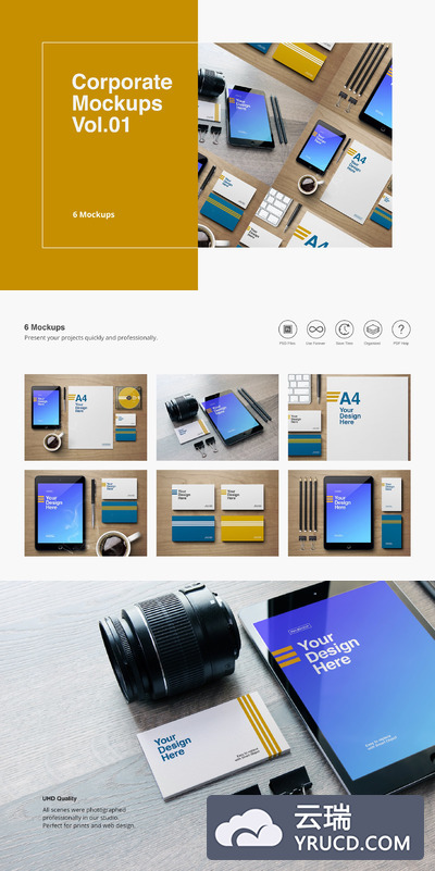 高品质感的企业VI品牌设计展示样机素材下载[PSD]