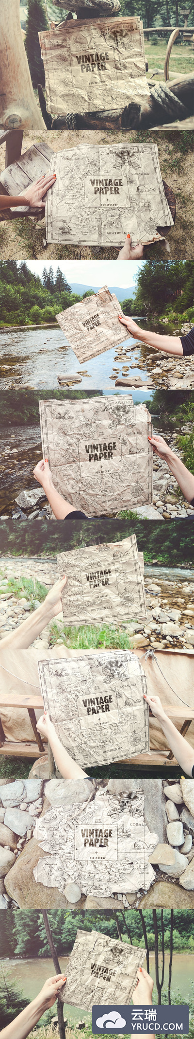 经典复古效果的地图、图腾或海报设计展示样机素材下载[PSD]