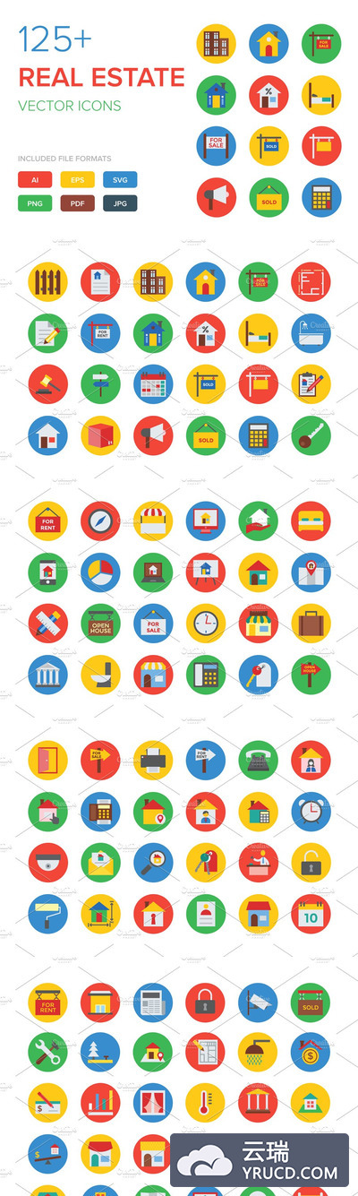 125+房地产矢量图标 125+ Real Estate Vector Icons