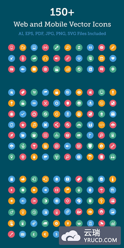 150+ Web和移动矢量图标 150+ Web and Mobile Vector Icons