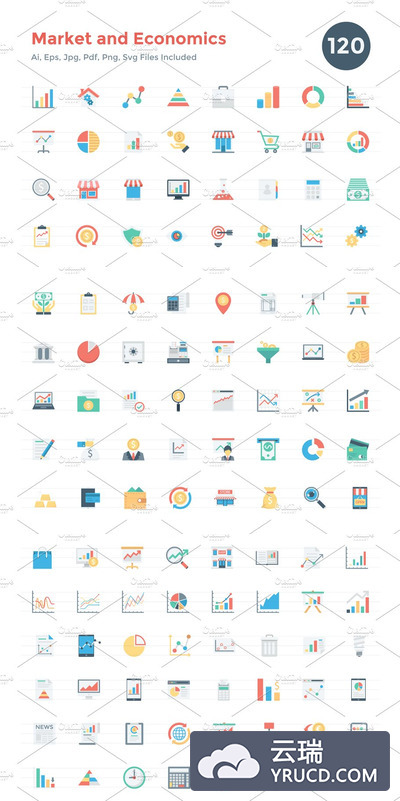市场和经济学图标下载 120 Flat Market and Economics Icons