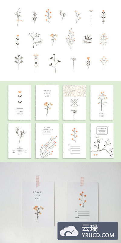 浪漫树枝插画 Romantic Branches Vector Set