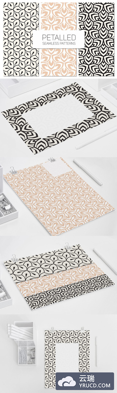 几何无缝图案背景纹理 Petalled Seamless Patterns Set 1