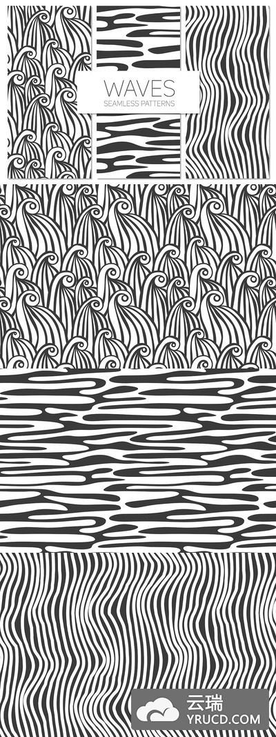 波纹图案无缝背景 Waves. Seamless Patterns Set 1