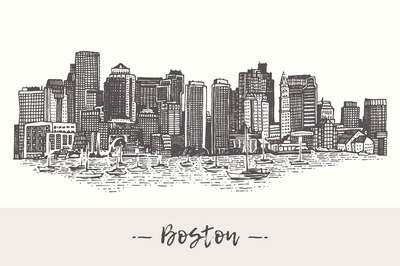 美国波士顿的天际线插画 Boston skyline, USA
