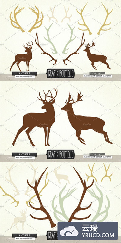 鹿角剪影矢量剪贴画 Antlers deer silhouette vector clip