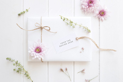 礼物礼品样机模型 Gift tag mockup - styled stock image