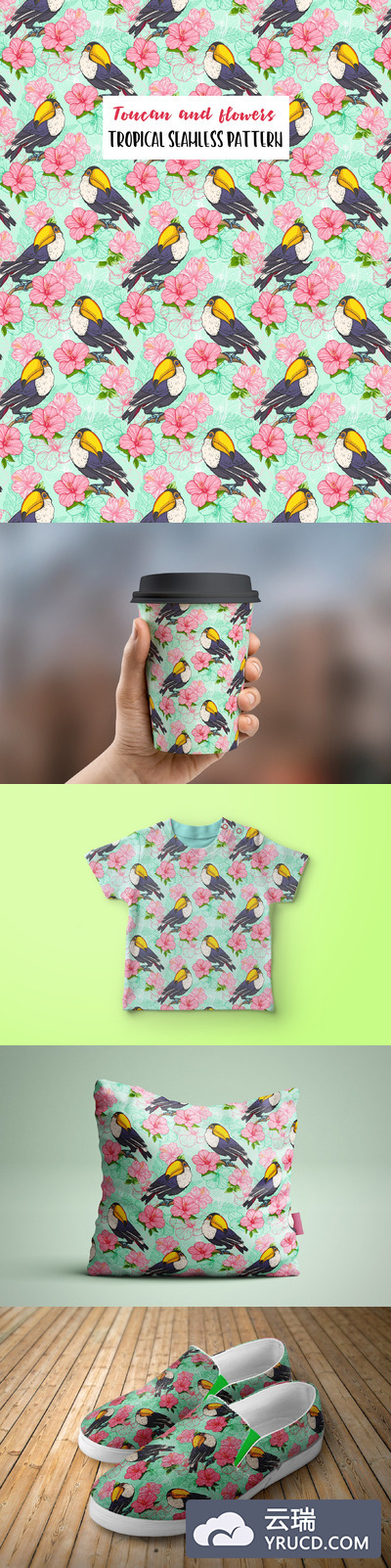 热带花卉鸟类图案背景素材下载[jpg,eps]