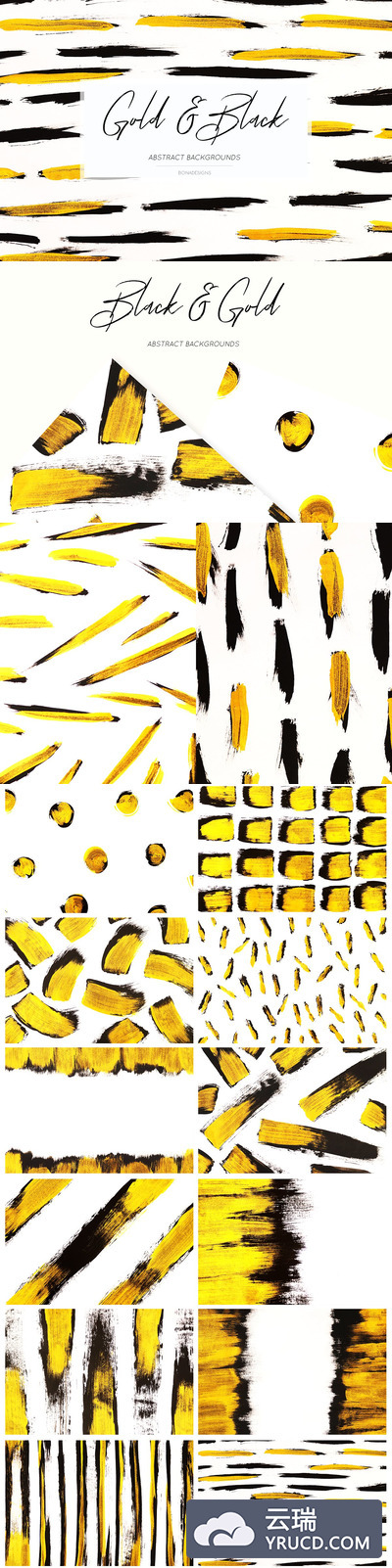 黑色&金色毛笔刷抽象背景图案设计素材