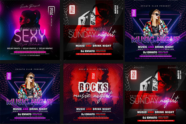 性感女士夜总会DJ音乐派对传单套装