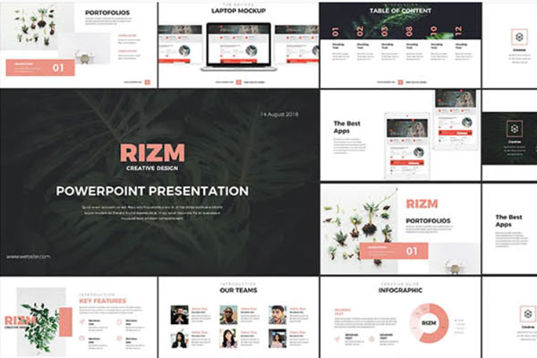 时尚现代的企业介绍/市场分析PPT幻灯片模板