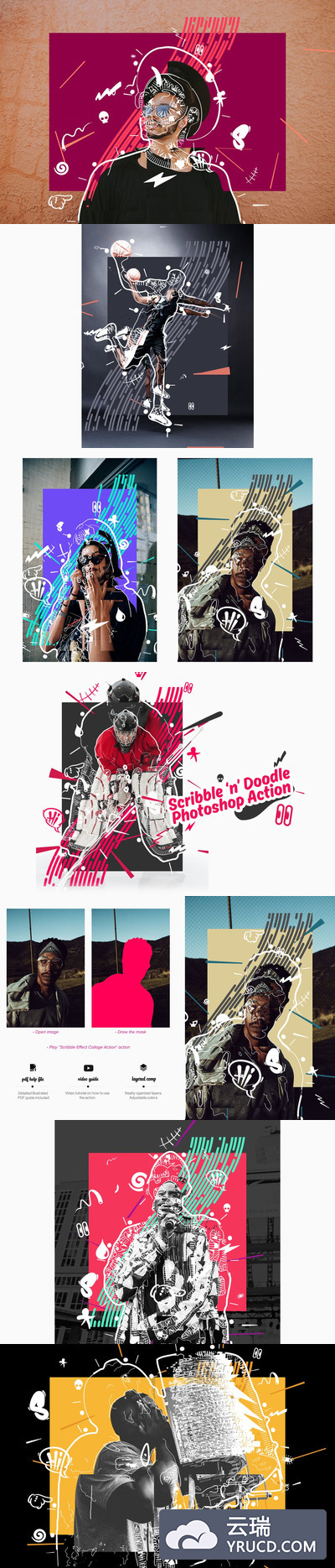 面条一样的活跃风格插画Photoshop动作下载[atn]