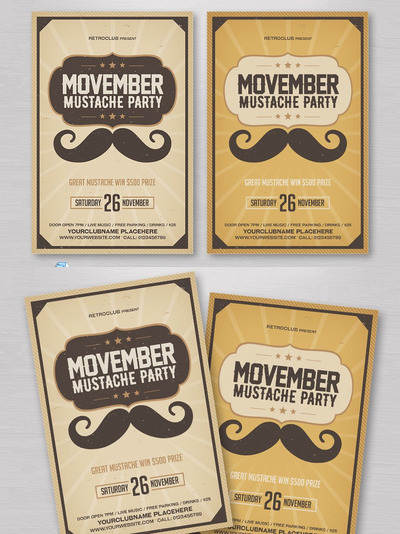 复古创意胡须海报 Movember Mustache Flyer