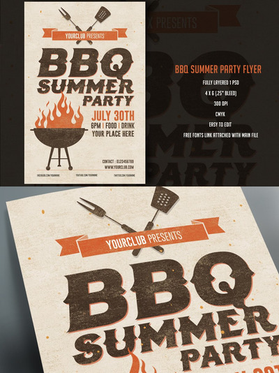 烧烤海报设计模板 BBQ Summer Party Flyer