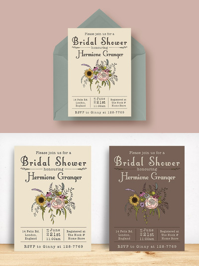 花卉婚礼邀请函模板 Wildflower Bridal Shower Invitation