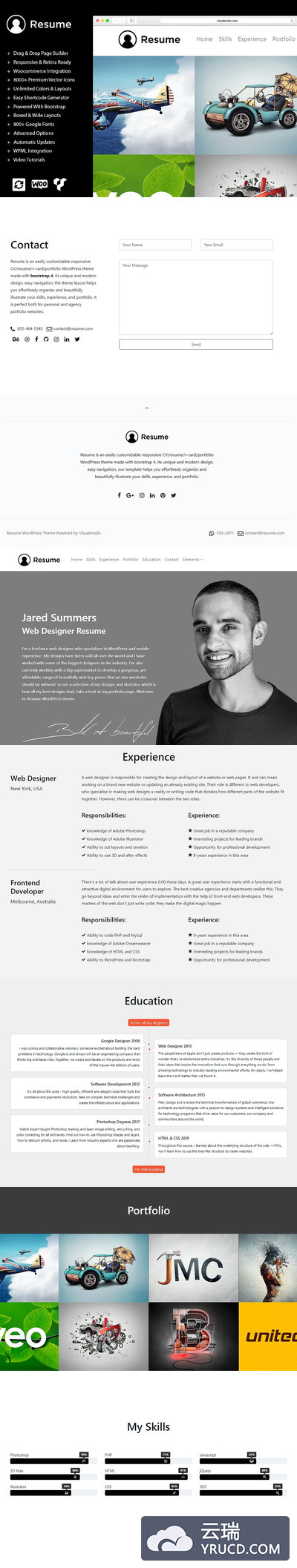 博客简历网站模板 CV- Resume WordPress Theme