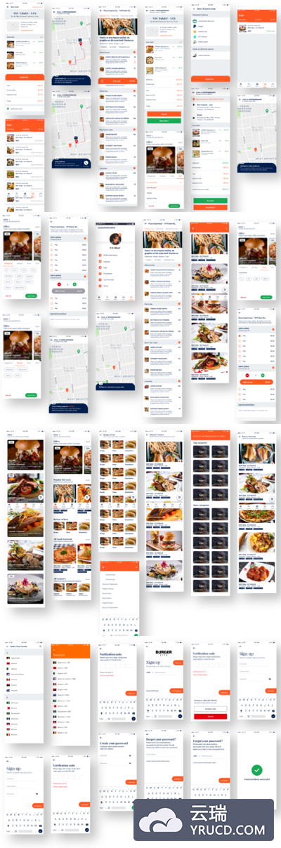 美食运输配色相关的app界面设计iOS Ui套装下载[XD]