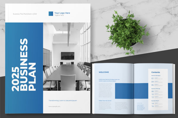 简约高端的蓝色企业杂志画册模板