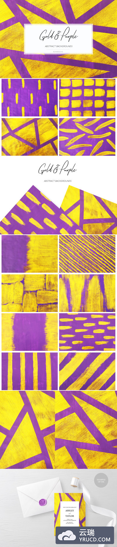 手绘金色&紫色背图案设计素材