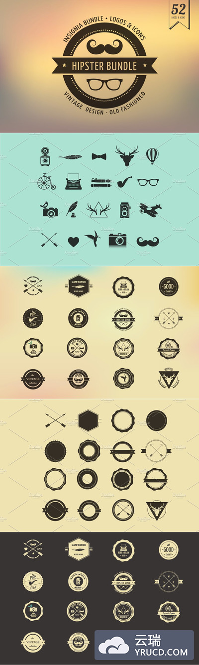 胡子logo素材 Hipster Icons / Badge / Insignia