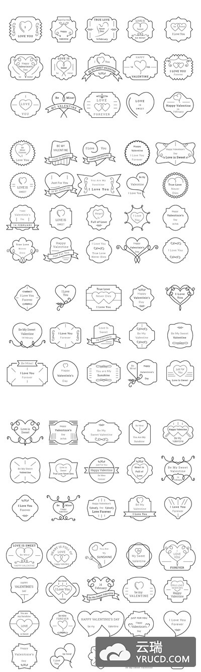 情人节logo元素图形 85 Valentine Badges and Labels