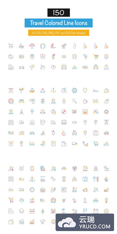 旅行矢量图标 150 Travel Colored Line Icons