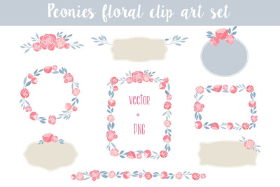 牡丹花卉插画 Peonies Floral clip art set