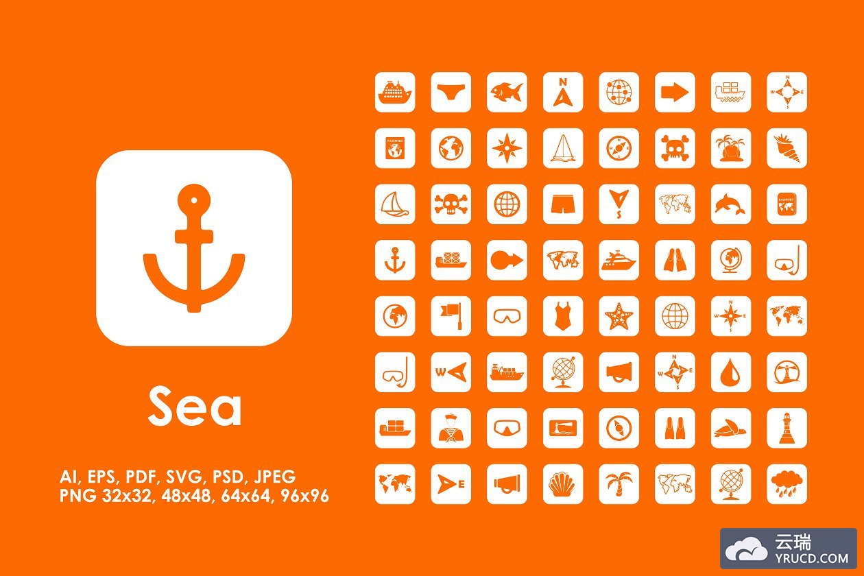 海洋元素矢量图标 64 sea icons