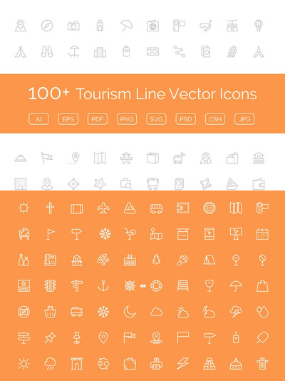 100+旅游线路矢量图标 100+ Tourism Line Vector Icons