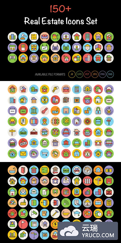 150+房地产图标 150+ Real Estate Icons Set