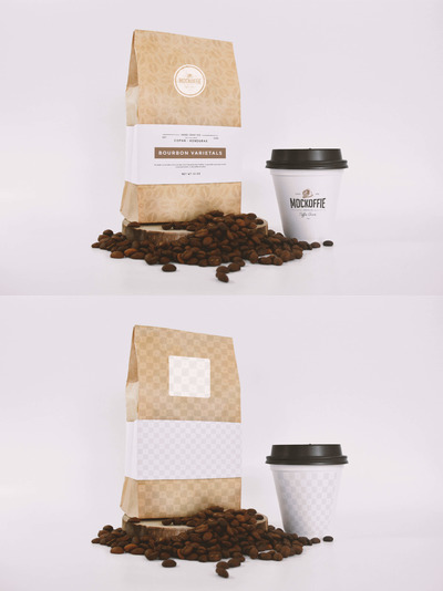 咖啡袋和密封杯模型 Coffee Bag and Sealed Cup Mockup