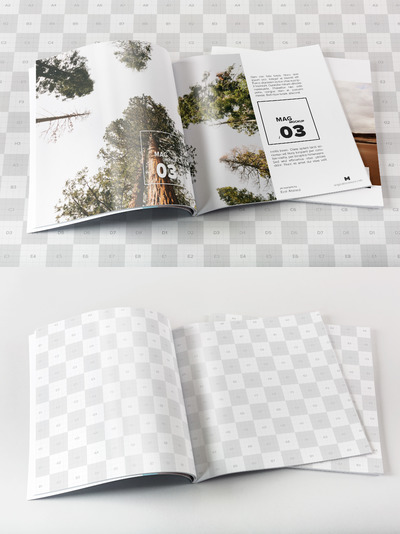 方形杂志封面模型 Square Magazine Spread Mockup