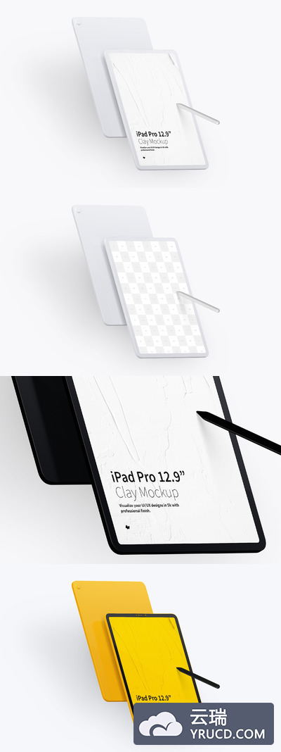 粘土iPad Pro 12.9样机模型 Clay iPad Pro 12.9” Mockup, Portrait Front and Back View