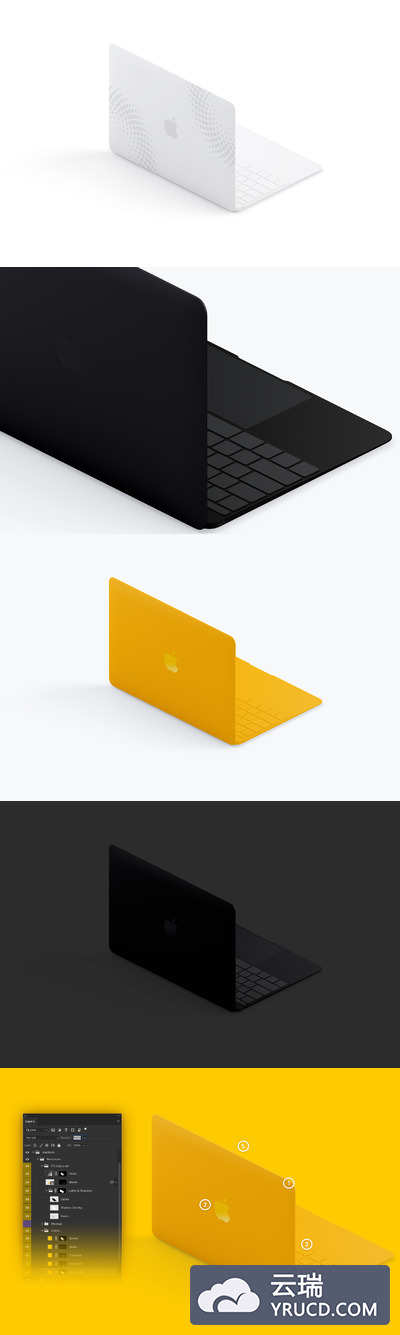 MacBook样机模型 Clay MacBook Mockup, Isometric Back Left View