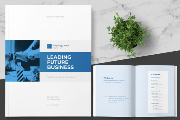 蓝色主题企业简介宣传册设计模板