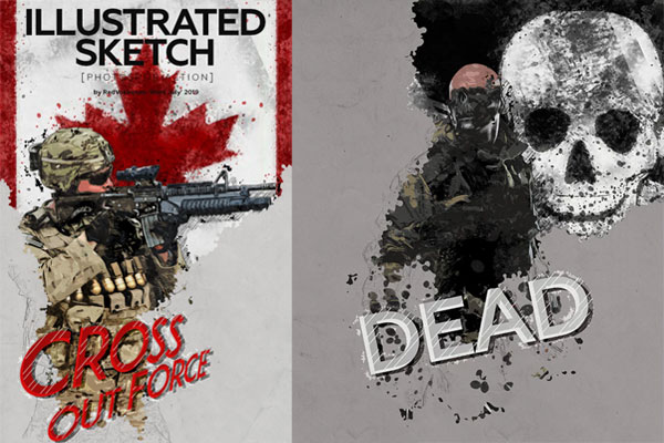 插画素描艺术照片后期处理效果Photoshop动作