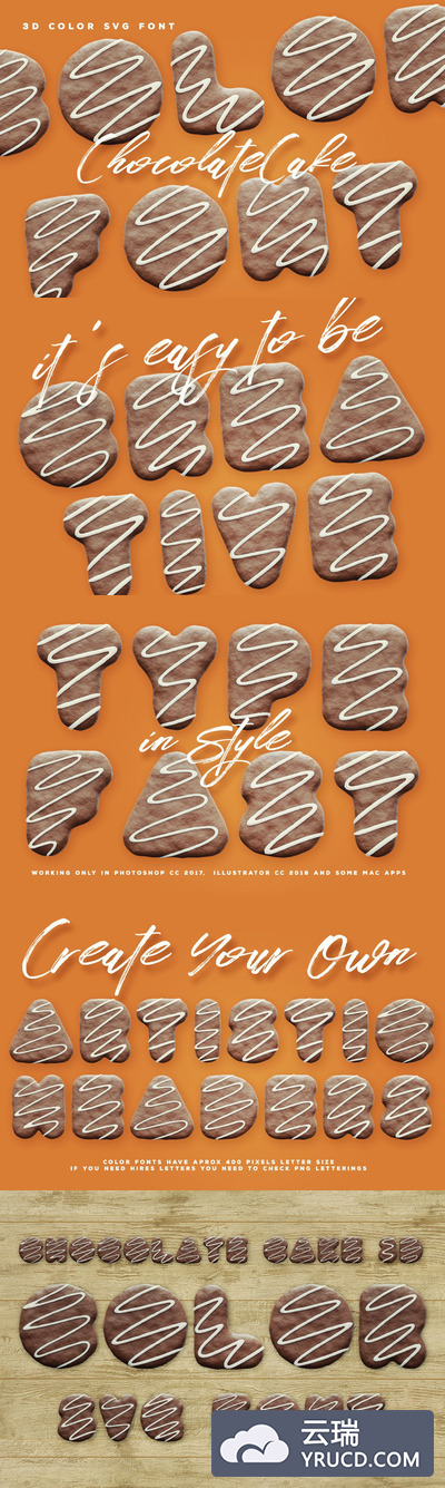 可爱个性的时尚巧克力蛋糕装饰效果的英文字体
