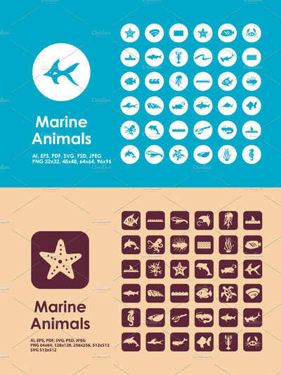 海洋动物图标 Marine Animals icons