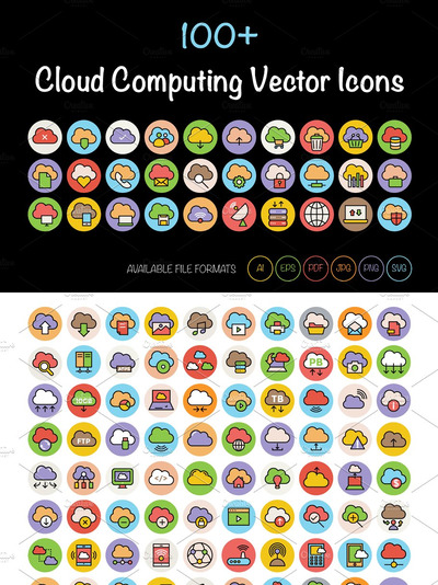 100+云计算矢量图标 100+ Cloud Computing Vector Icons.