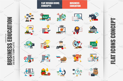 扁平化教育图标 Flat Education Icons Concept