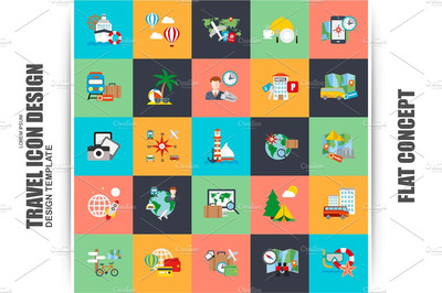 扁平化旅游图标 Flat Tourism And Travel Icons