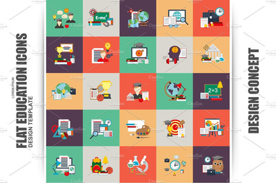 概念教育图标 Flat Conceptual Education Icons