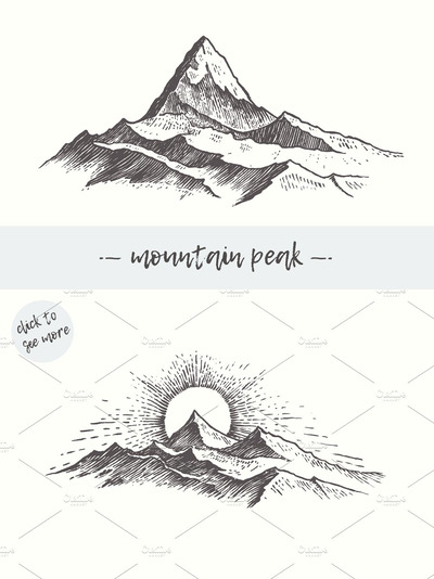 两幅山峰的插图 Two illustrations of mountains peaks