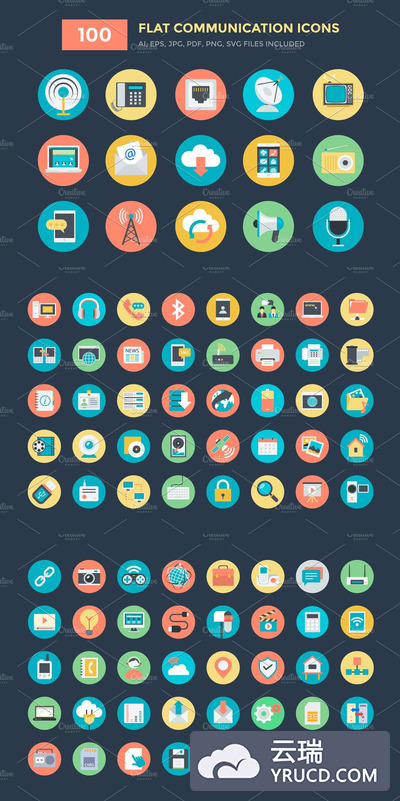 通信矢量图标 100 Flat Communication Vector Icons