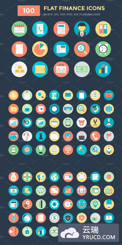 金融矢量图标素材 100 Flat Finance Vector Icons