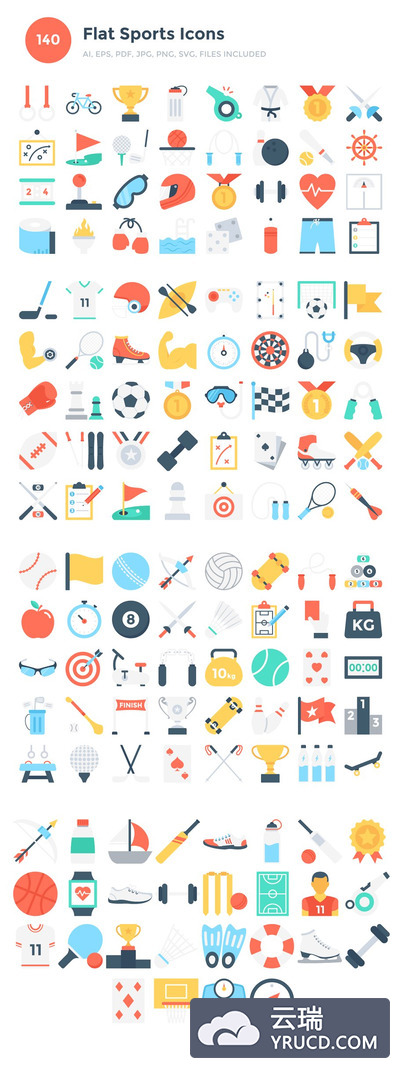 运动矢量图形图标 140 Flat Sports Icons