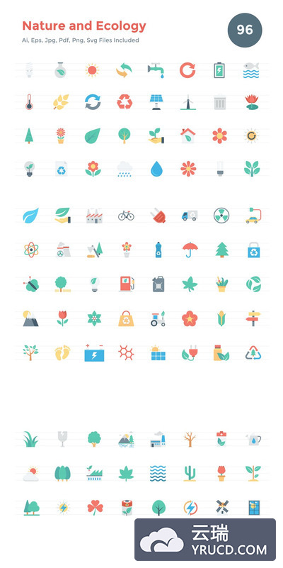 自然新能源环保矢量图标 96 Flat Nature and Ecology Icons